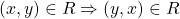 (x,y)\in R\Rightarrow (y,x)\in R