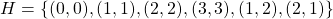 \[H=\left\lbrace (0,0),(1,1),(2,2),(3,3),(1,2),(2,1) \right\rbrace\]