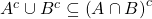 A^c \cup B^c \subseteq \left( A \cap B\right)^c