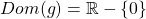 Dom(g)=\mathbb{R}- \left\lbrace 0 \right\rbrace