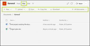 Teams are able to share files in the Files area within the team