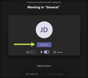 The Join now button allows the user to join the virtual meeting