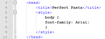 Image of CSS rule to change font to Arial
