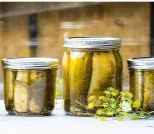 loose pinto beans and pickels canned in jars