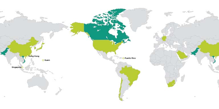 World map displaying EPOC roadside assistance countries served