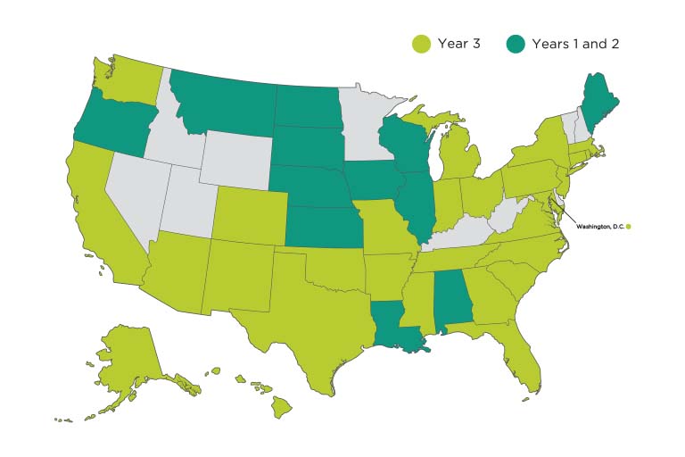 United States map showing EPOC roadside assistance states served
