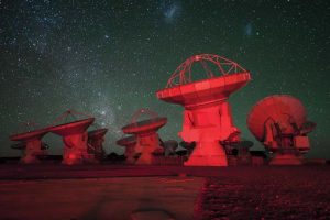 Radar telescopes trained on the night sky.