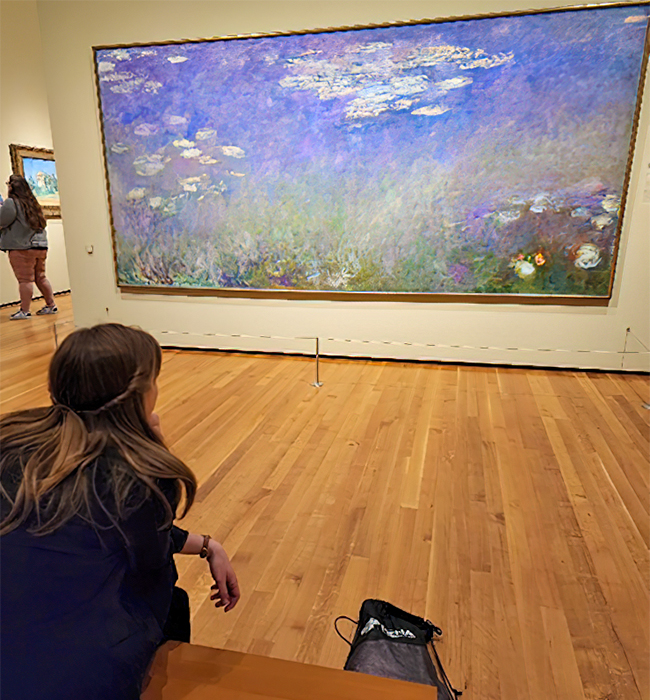 Photo of a student looking at a painting