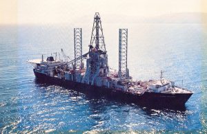 Photo showing Glomar Challenger, first scientific ship equipped for retrieval of deep-sea sediment cores