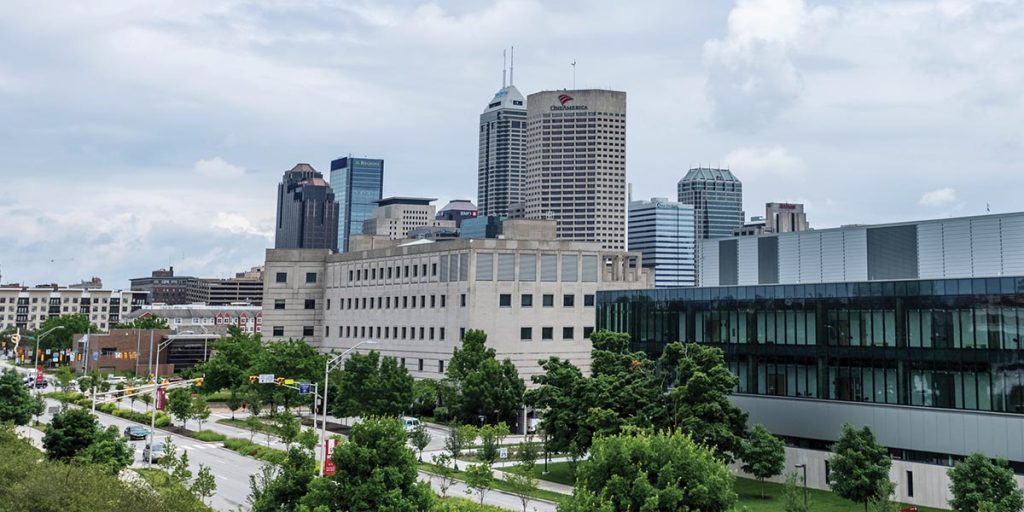 View of IUPUI campus and downtown Indianapolis looking southeast