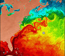 Map of eastern North America displaying how warm water travels up the coastline