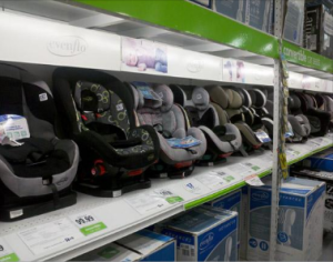 Car seat display in a store