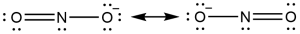 Two Lewis structures for NO2-, where the N is in the middle and the two Os. One structure has a double bond on the left and the other has it on the right.