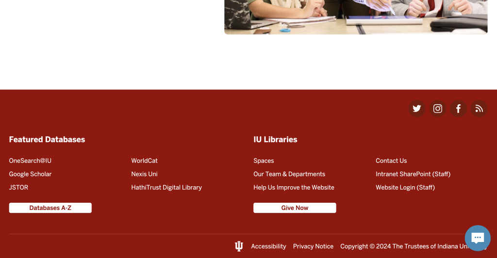 Library homepage footer