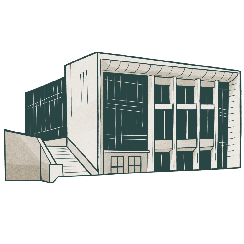 An illustration to the outside of the SPEA building where the Business/SPEA Library is located