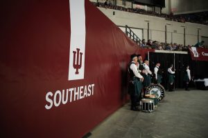 Image of orchestra members waiting to enter the IU Southeast Commencement.