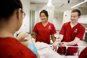 Indiana University Fort Wayne nursing students in a simulation lab.