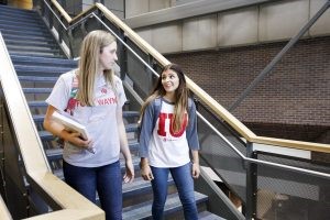 Indiana University Fort Wayne students passing through the Walb Student Union.