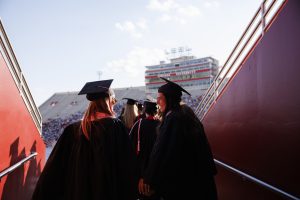 IU Bloomington graduates walk in the processional.