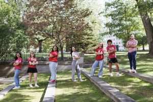 IU Bloomington students pose on campus.