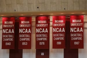 IU’s championship banners displayed at Simon Skjodt Assembly Hall.