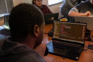 Students working during a game design class at IU Indianapolis.