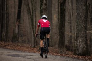 An Indiana University rider competes on Bean Blossom Hill.