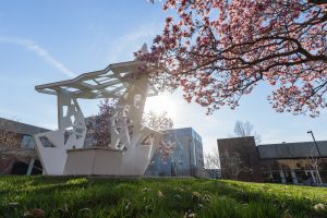 Image of The Skylight, a sculpture located within Magnolia Courtyard at IU Indianapolis.