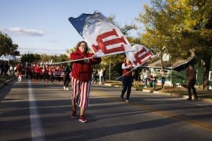Members of the Indiana University Marching Hundred perform during the IU Bloomington Homecoming.