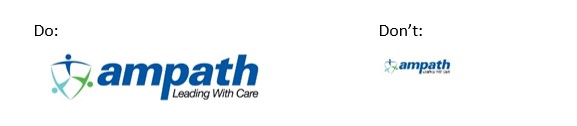 The AMPATH logo shown at a normal size as a good example and shown very tiny as a bad example.