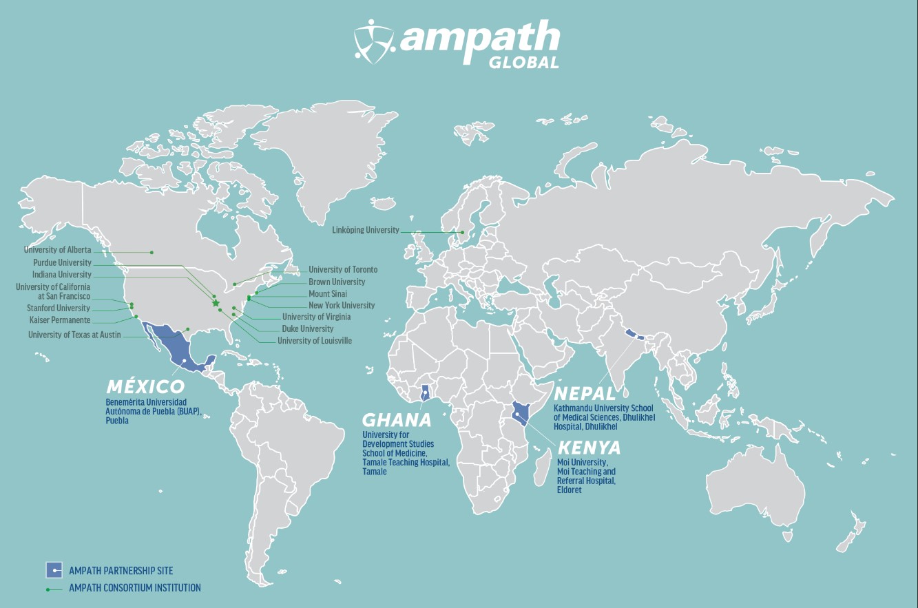 World map with all AMPATH partners indicated