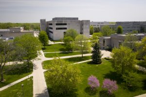 Aerial view of the Indiana University Northwest campus.