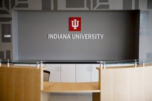 A reception area is seen in the Stone Family Center for Health Sciences in downtown Evansville.