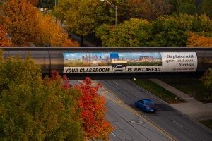 Advertisement for IU Indianapolis on the way into the city.