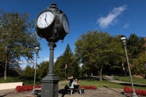 Image of the outdoor clock at IU Southeast.