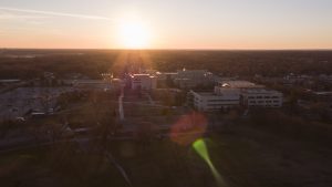 The Indiana University Northwest campus at sunset.