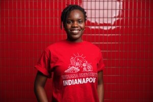 IU Indianapolis student poses for a portrait at the Natatorium.