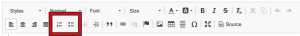 Toolbar in the LibGuides text edit window with the ordered and unordered list buttons highlighted with a red box.