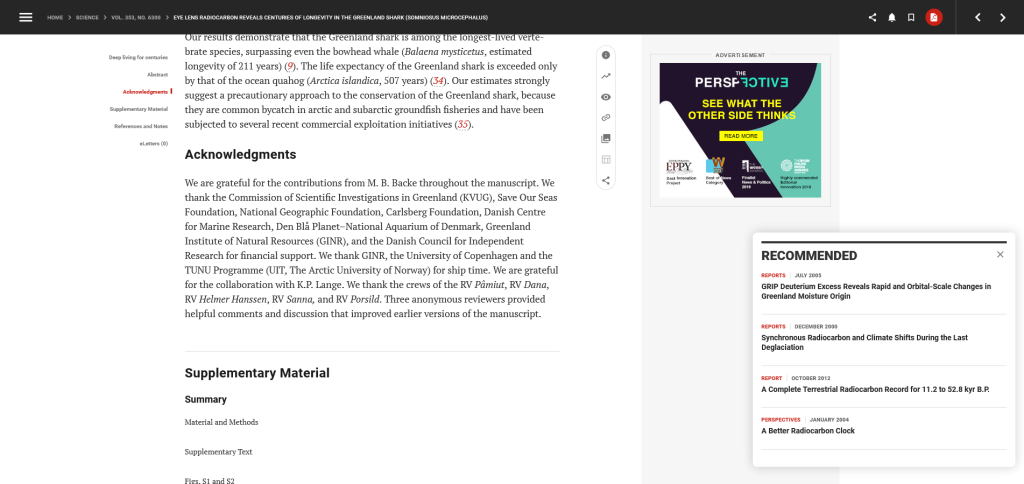 Screenshot of article acknowledgments