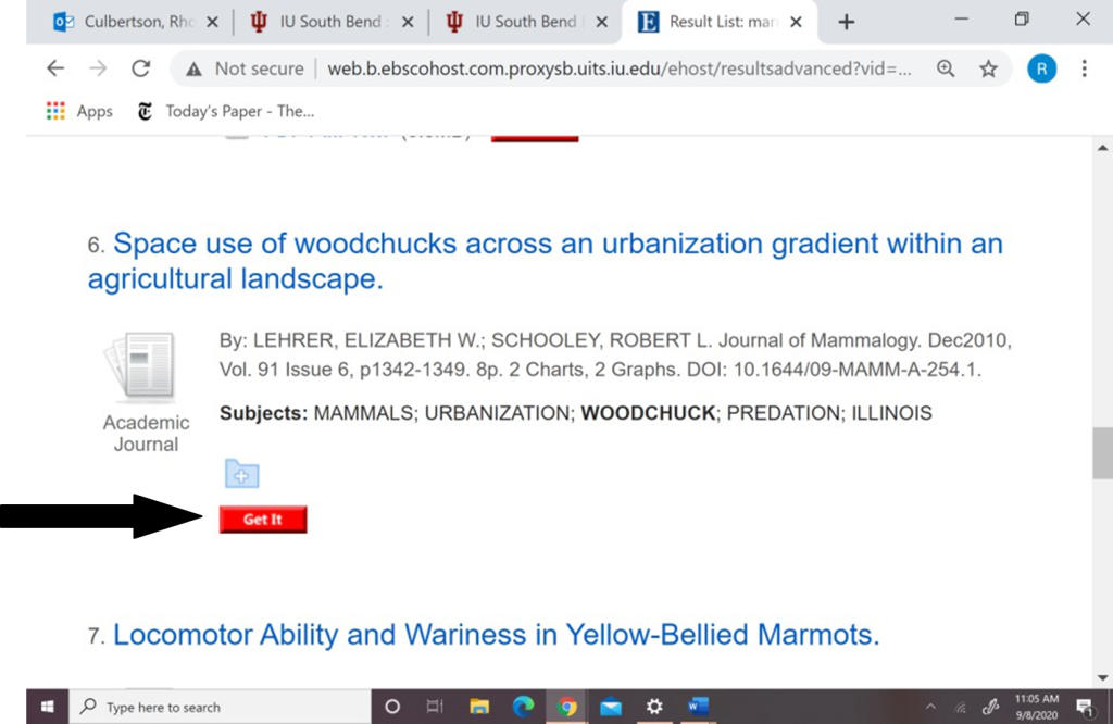 Screenshot of "get it" button in library database.