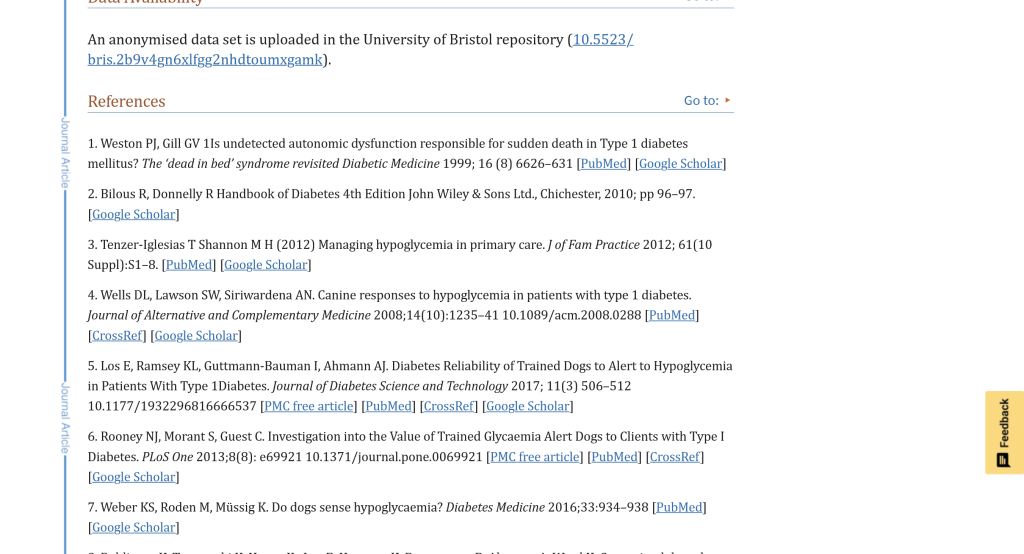 Screenshot of list of references in an article in PubMed. Shows that there are links provided for each article.