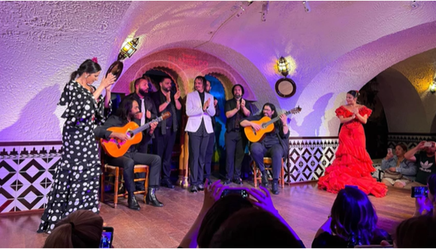 A photo of flamenco dancers performing.