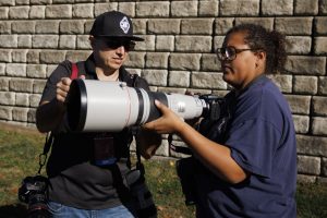Image from a photojournalism reporting workshop documenting an IU field hockey game at Tobias Field.