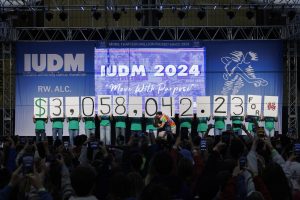 The final fundraising amount is shown for the 2024 Indiana University Dance Marathon at IU Bloomington.