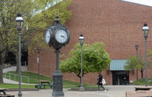 Image of a clock on campus at IU Southeast.