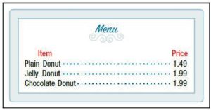 This is a coffee shop menu