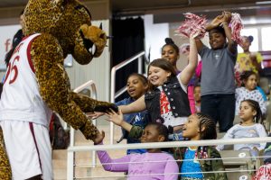 Elementary school students from around Indianapolis watch the IU Indianapolis men's basketball team compete.