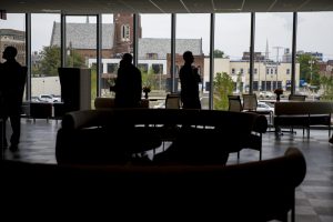 View from inside the Stone Family Center for Health Sciences in downtown Evansville.