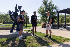 IU East students talk on campus.