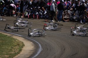 Bicycles lay on the track before the start of the Men's Little 500.